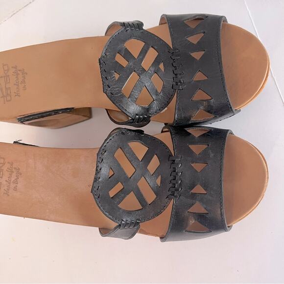 Dansko Oralee Wooden Heel Platform Sandal Womens 11 Black Leather Slide Open Toe - Picture 3 of 12